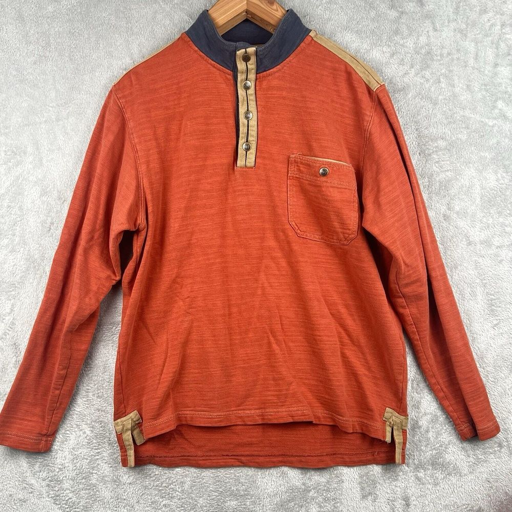 The Territory Ahead 1/4 Metal Snap Button Shirt Mens M Orange Thick Rugby
